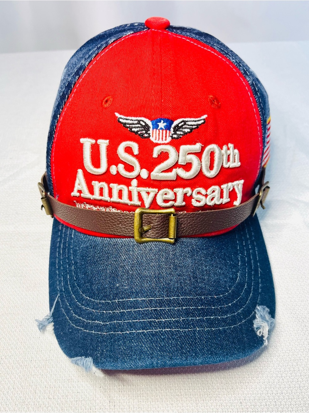 Komurato US 250th Anniversary Distressed Denim Patriotic Baseball Cap - Picture 2 of 6